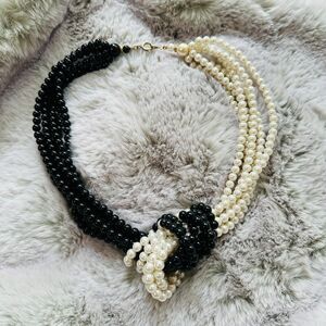 Vintage Bead Knot Necklace White and Black